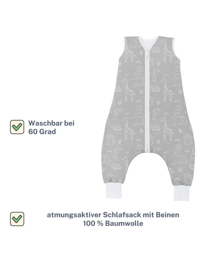 Ganzjahres-Schlafsack mit Füßen Exklusiv in Safari Grau