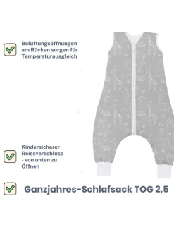 Ganzjahres-Schlafsack mit Füßen Exklusiv in Safari Grau