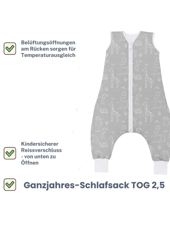 Ganzjahres-Schlafsack mit Füßen Exklusiv in Safari Grau