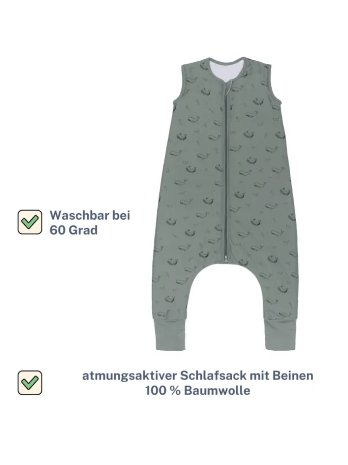 Ganzjahres-Schlafsack mit Füßen Exklusiv in Wal Grün