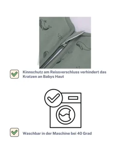 Ganzjahres-Schlafsack mit Füßen Exklusiv in Wal Grün