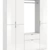 Garderobenkombination  (B/H/T: 152x193x34 cm) in weiß und weiß Hochglanz