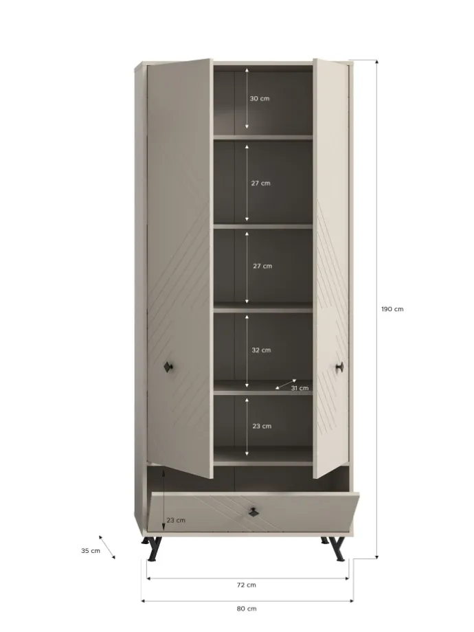 Garderobenschrank (B/H/T: 80x190x35 cm) in sandbeige
