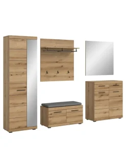 Garderoben-Set ink. Sitzkissen  (B/H/T: 272x197x40 cm) in Evoke Oak Nachbildung
