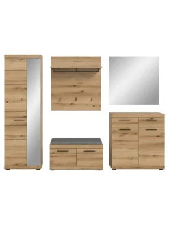 Garderoben-Set ink. Sitzkissen  (B/H/T: 272x197x40 cm) in Evoke Oak Nachbildung