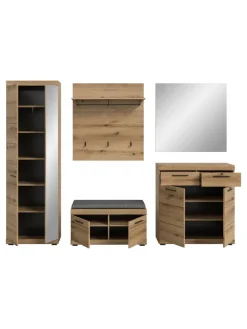 Garderoben-Set ink. Sitzkissen  (B/H/T: 272x197x40 cm) in Evoke Oak Nachbildung