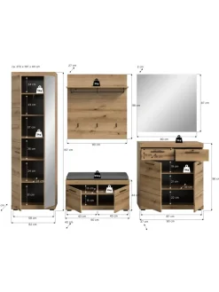 Garderoben-Set ink. Sitzkissen  (B/H/T: 272x197x40 cm) in Evoke Oak Nachbildung