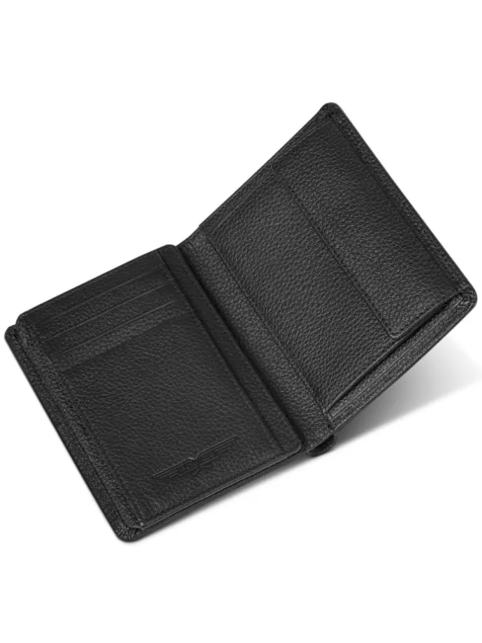 Geldbörse RFID Leder 9,5 cm ausklappbar in black