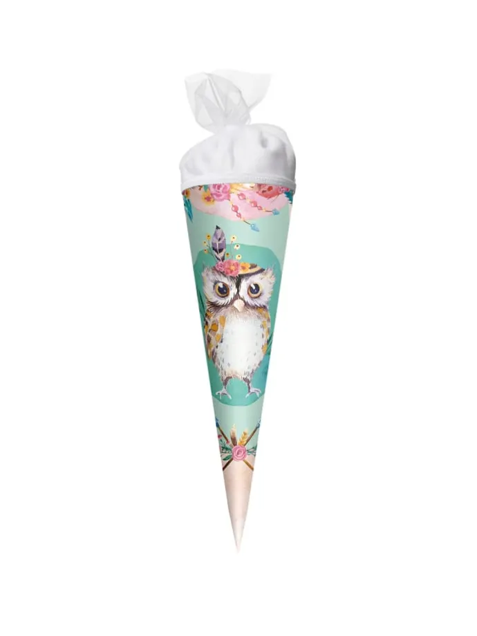 Geschenk-Schultüte klein Eule Lieselotte 50 cm, rund in Grün