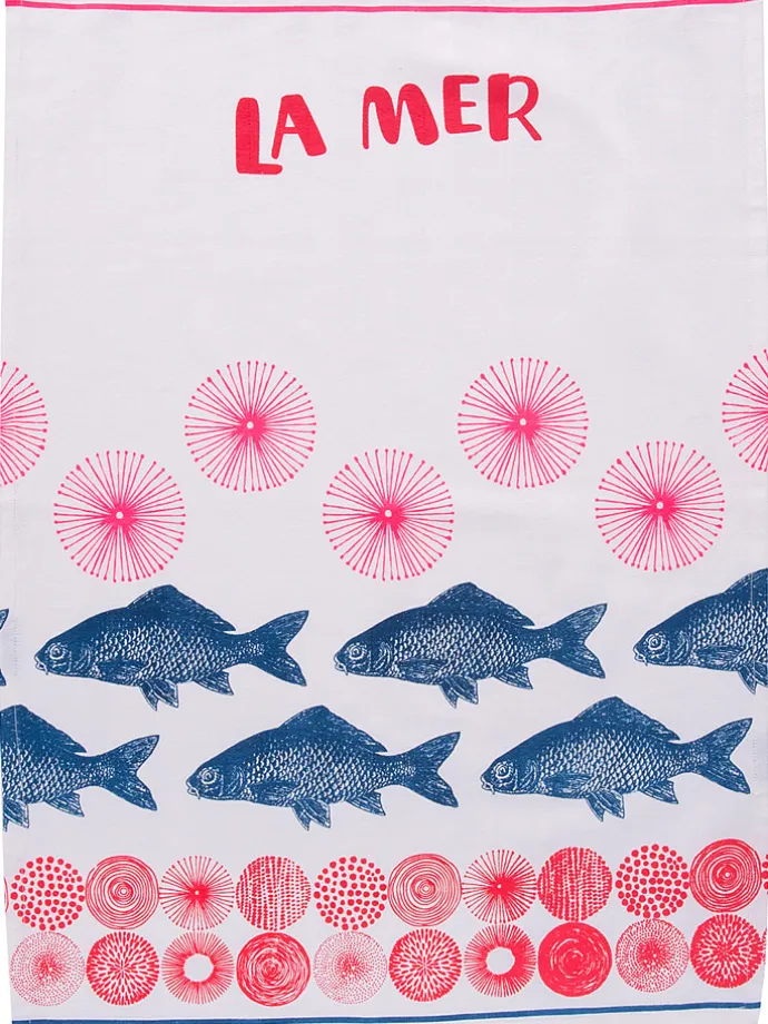 Geschirrtuch "La Mer" in Rot/ Blau - (L)70 x (B)50 cm