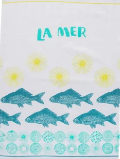 Geschirrtuch "La Mer" in Türkis/ Weiß - (L)70 x (B)50 cm
