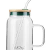 Glas mit Trinkhalm in Grün - 600 ml