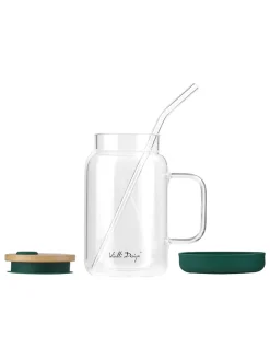 Glas mit Trinkhalm in Grün - 600 ml