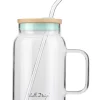 Glas mit Trinkhalm in Hellblau - 600 ml
