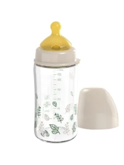 Glas-Flasche Cherry green 240 ml + Latex-Trinksauger in beige,motiv