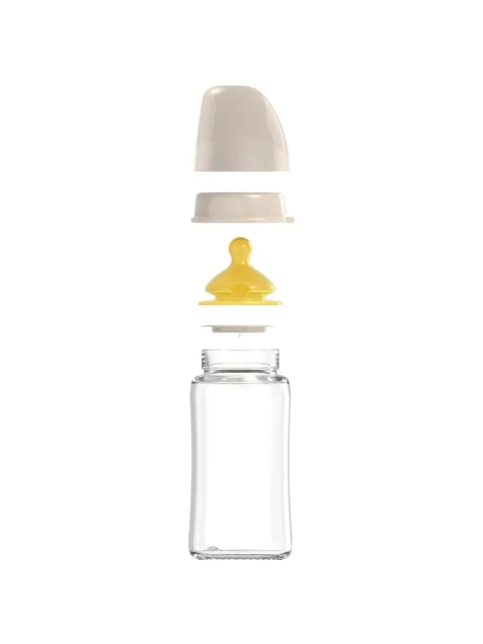 Glas-Flasche Cherry green 240 ml + Latex-Trinksauger in beige,motiv