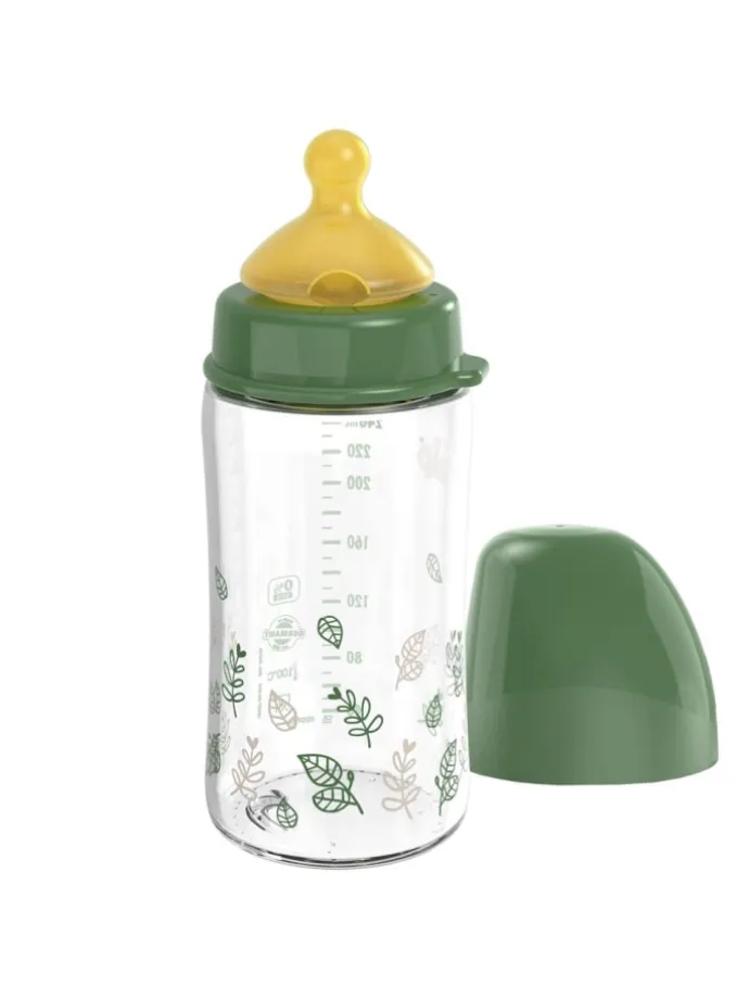 Glas-Flasche Cherry green 240 ml + Latex-Trinksauger in gruen,motiv