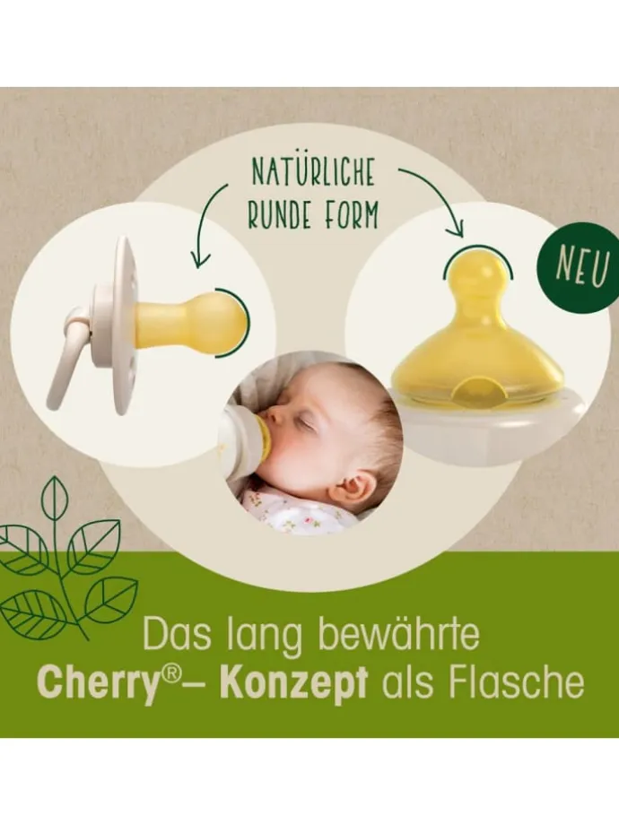 Glas-Flasche Cherry green 240 ml + Latex-Trinksauger in gruen,motiv