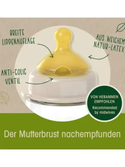Glas-Flasche Cherry green 240 ml + Latex-Trinksauger in gruen,motiv