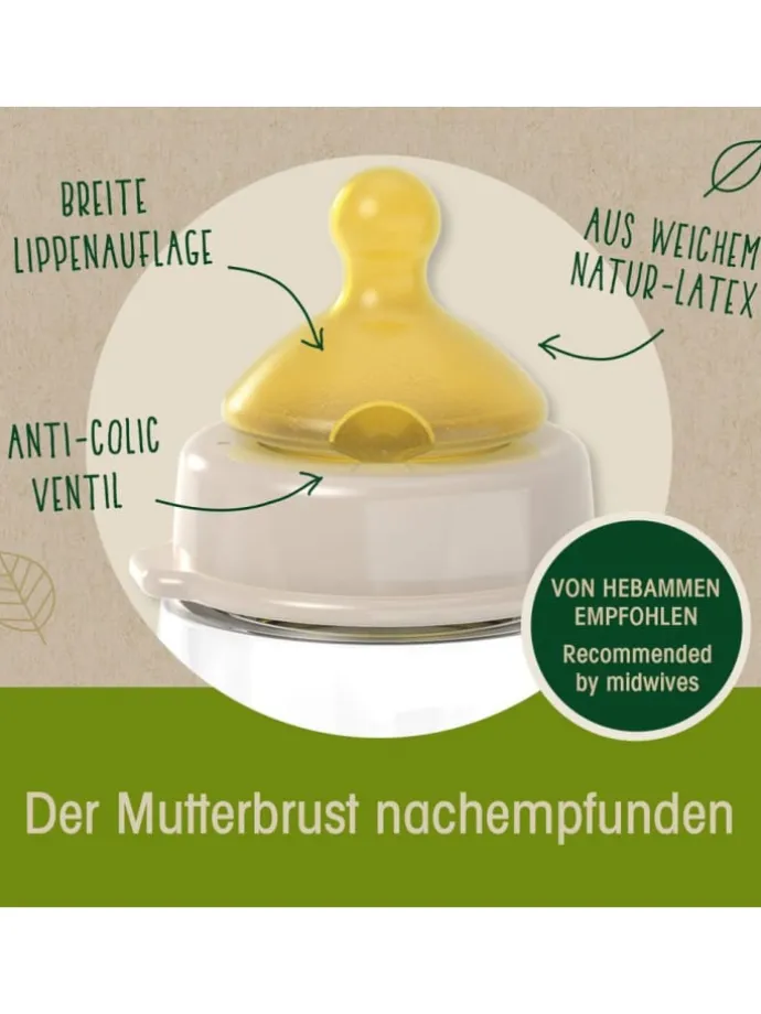 Glas-Flasche Cherry green 240 ml + Latex-Trinksauger in gruen,motiv