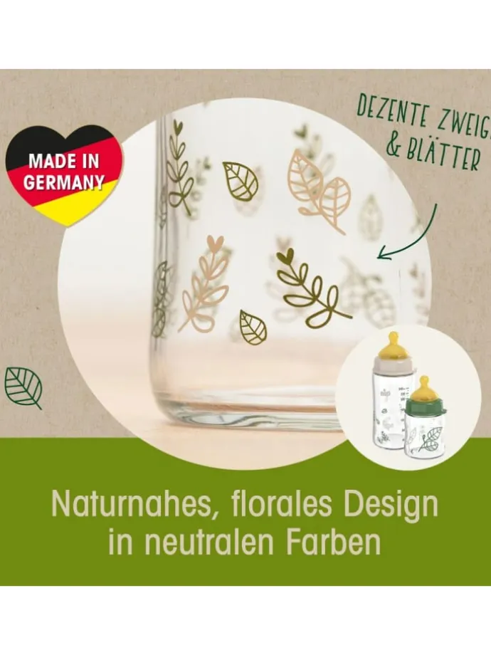 Glas-Flasche Cherry green 240 ml + Latex-Trinksauger in gruen,motiv