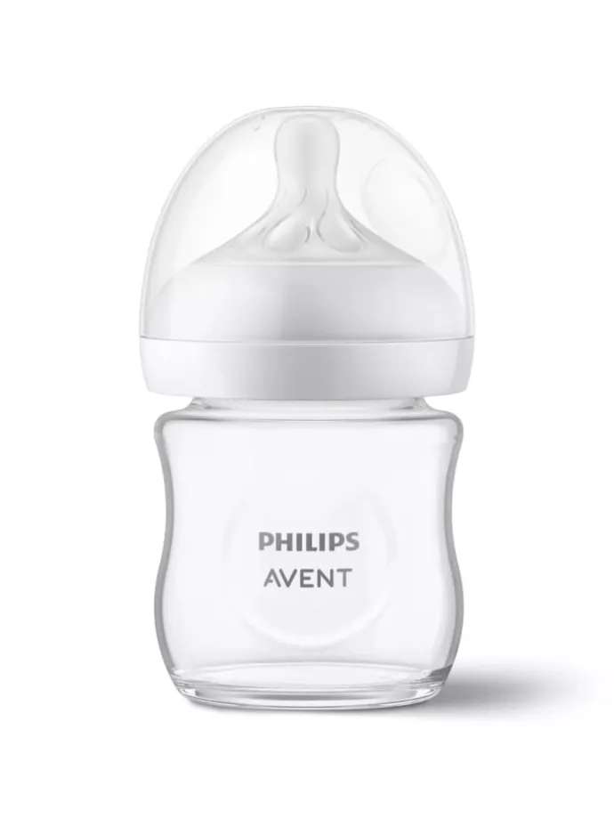 Glas-Flasche Natural Response 120ml + Silikon-Sauger in weiss