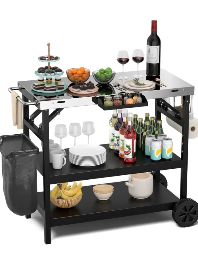 Grillwagen 3 Ablagen in Schwarz