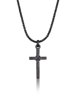 Halskette 925 Sterling Silber Kreuz in Schwarz