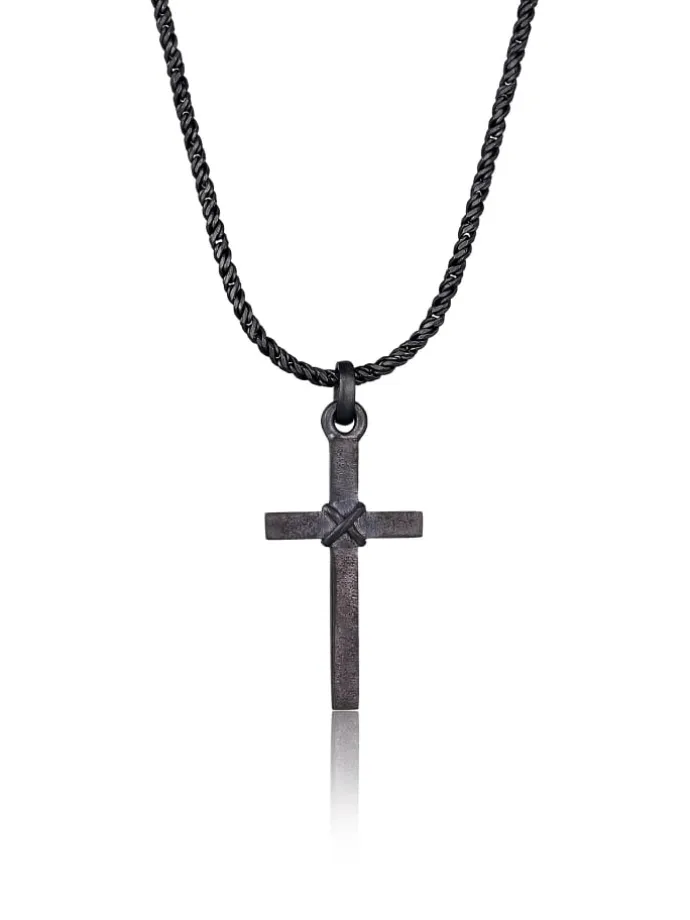 Halskette 925 Sterling Silber Kreuz in Schwarz