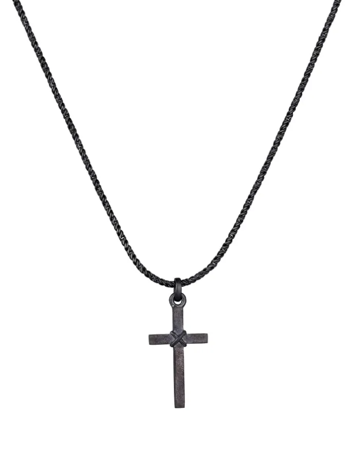 Halskette 925 Sterling Silber Kreuz in Schwarz