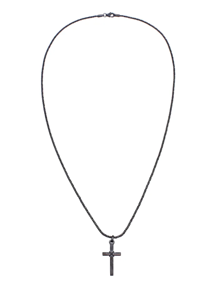 Halskette 925 Sterling Silber Kreuz in Schwarz
