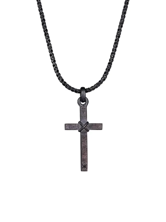 Halskette 925 Sterling Silber Kreuz in Schwarz