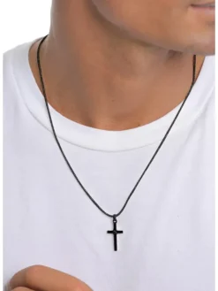 Halskette 925 Sterling Silber Kreuz in Schwarz