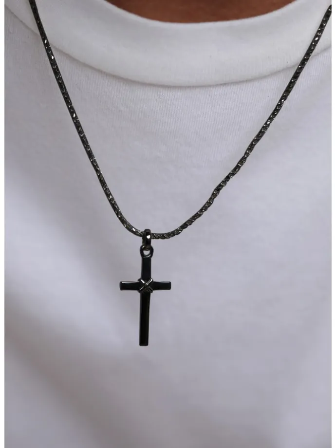 Halskette 925 Sterling Silber Kreuz in Schwarz
