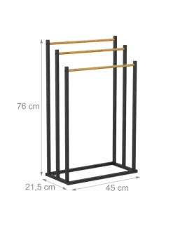 Handtuchständer in Schwarz/ Natur - (B)45 x (H)76 x (T)21,5 cm