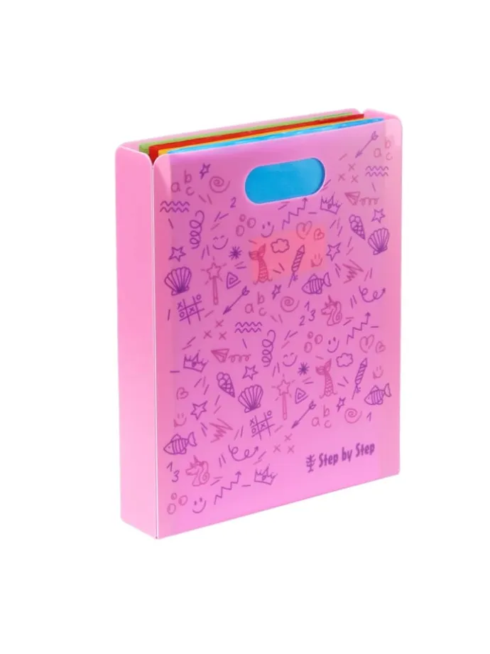 Heftbox mit Tragegriff, transparent, bis DIN A4, K in Pink