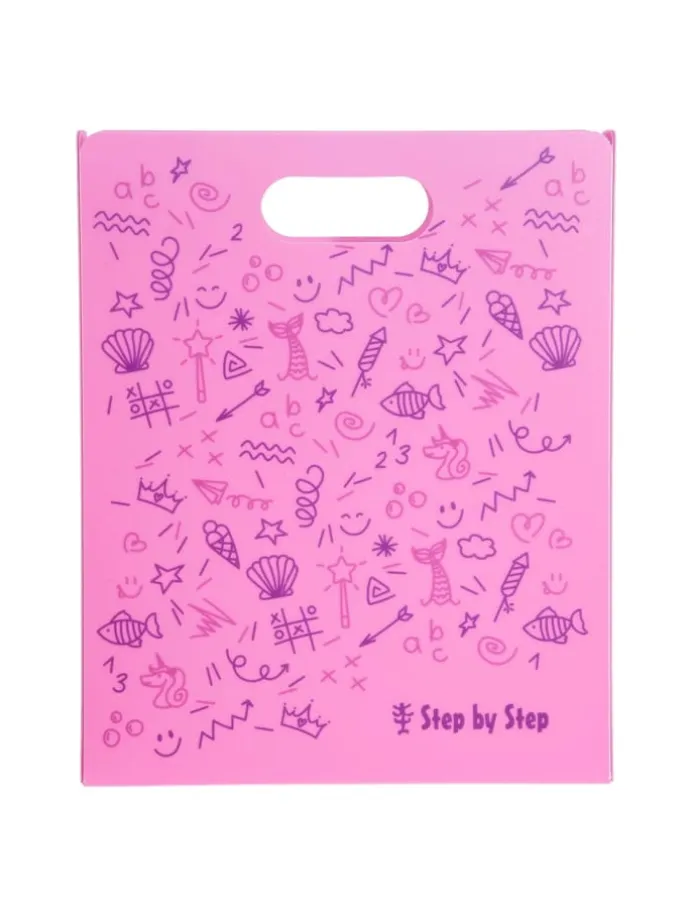 Heftbox mit Tragegriff, transparent, bis DIN A4, K in Pink