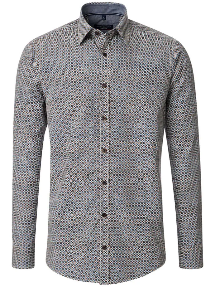 Hemd - Casual fit - in Hellbraun/ Blau in Hellbraun/ Blau