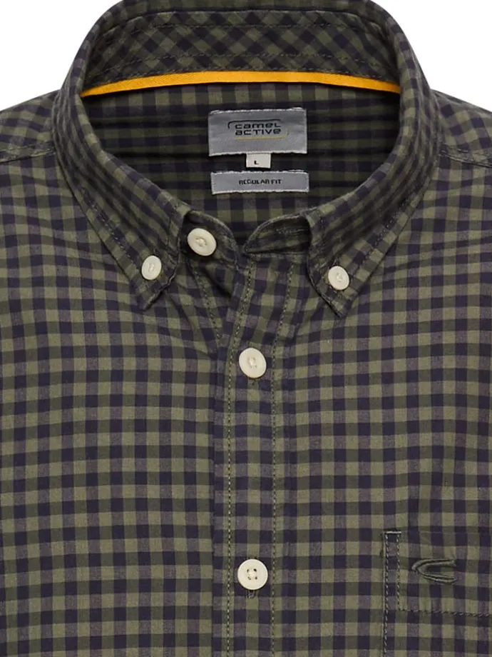 Hemd - Regular Fit - in Khaki/ Dunkelblau