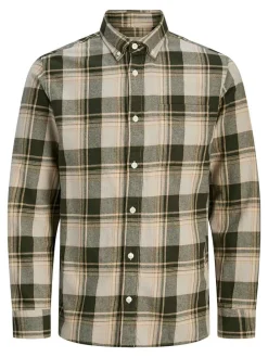 Hemd in Dunkelgrün/ Beige