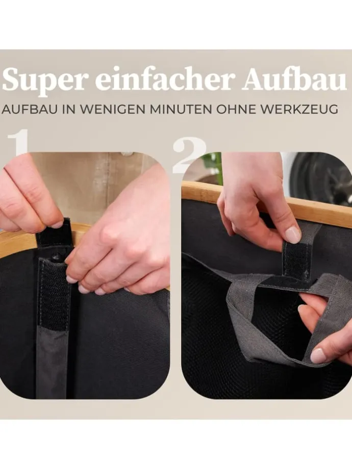 HENNEZ Aufbewahrungskorb "Adrian", 140 l - faltbar - mit Deckel & Bambusrahmen