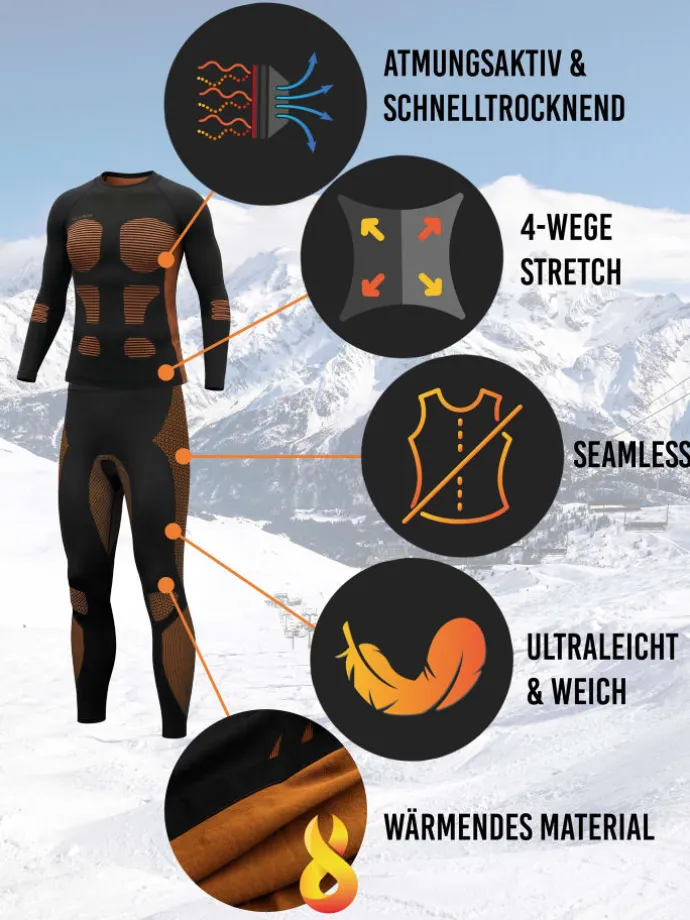 Herren Sport-Funktionsunterwäsche Set Hemd + Hose in Orange