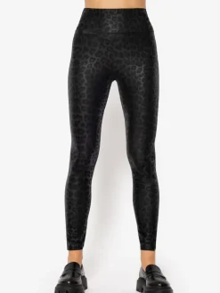 High-Rise Lederleggings mit breitem Bund in Schwarz Gemustert