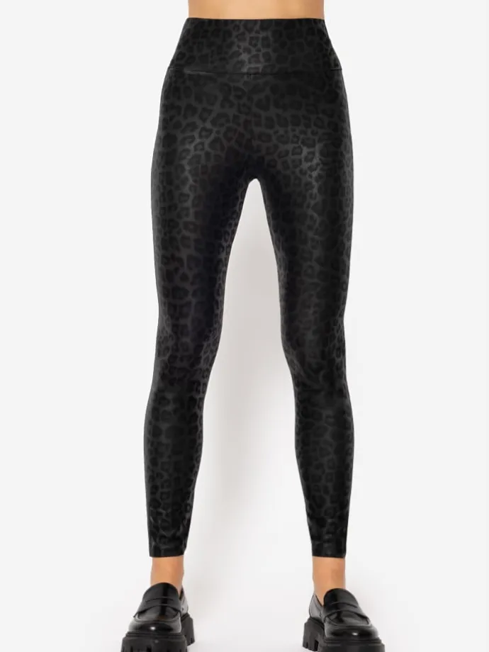 High-Rise Lederleggings mit breitem Bund in Schwarz Gemustert
