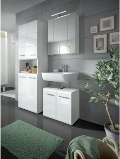 Hochschrank breit in Weiß/Weiß Hochglanz - (B) 60 x (H) 185 x (T) 30