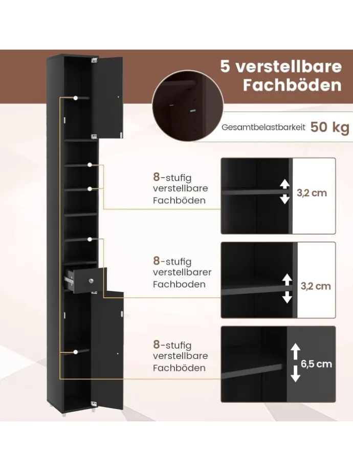Hochschrank schmal 180 cm in Schwarz