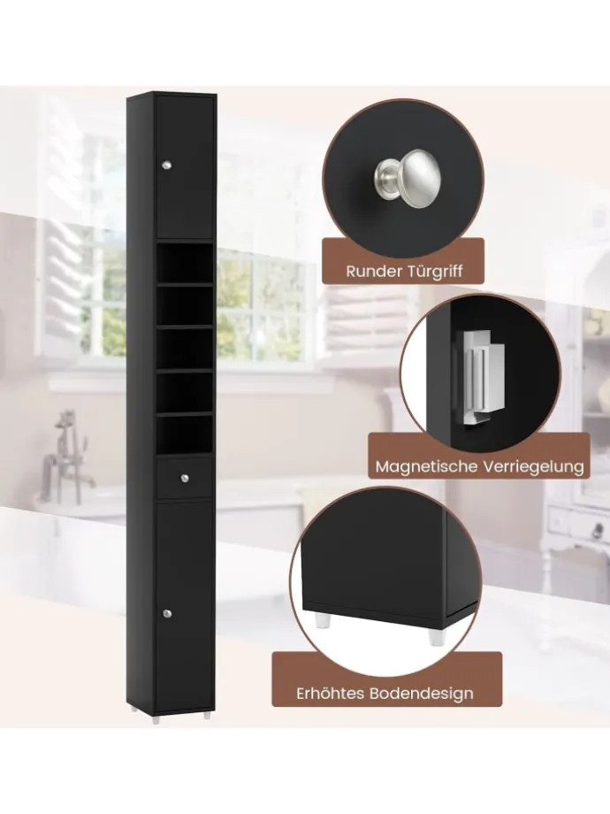 Hochschrank schmal 180 cm in Schwarz