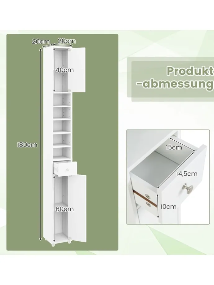 Hochschrank schmal 180 cm in Weiß