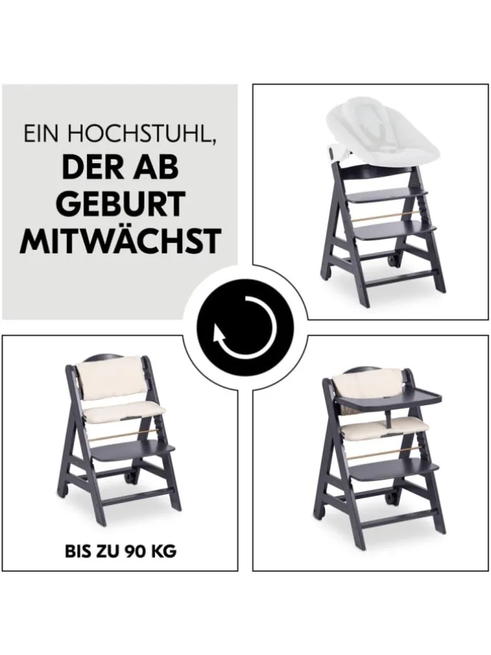 Hochstuhl Beta Plus inkl. Essbrett, Sitzkissen in grau,beige