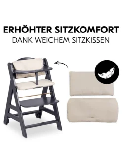 Hochstuhl Beta Plus inkl. Essbrett, Sitzkissen in grau,beige